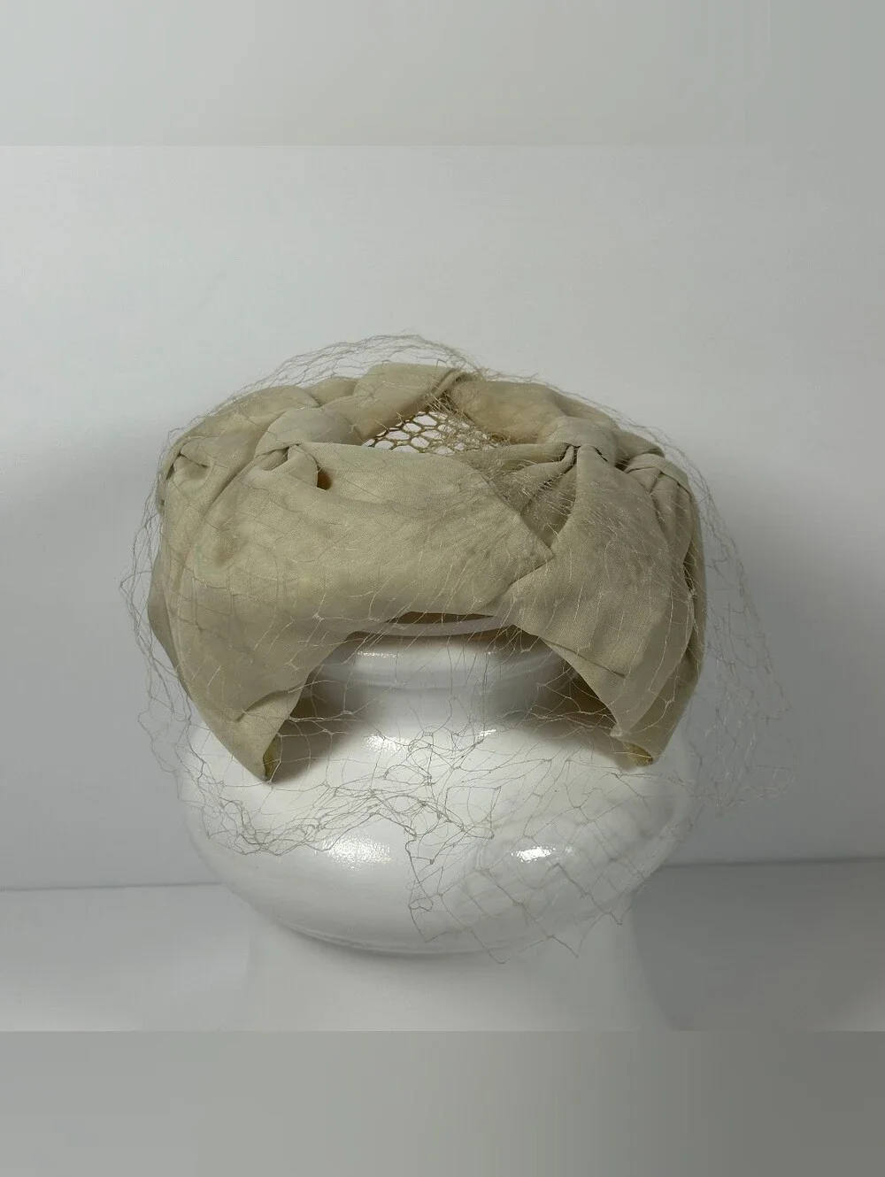 Vintage Union Made Elegant Ivory Headband with Veil Netting